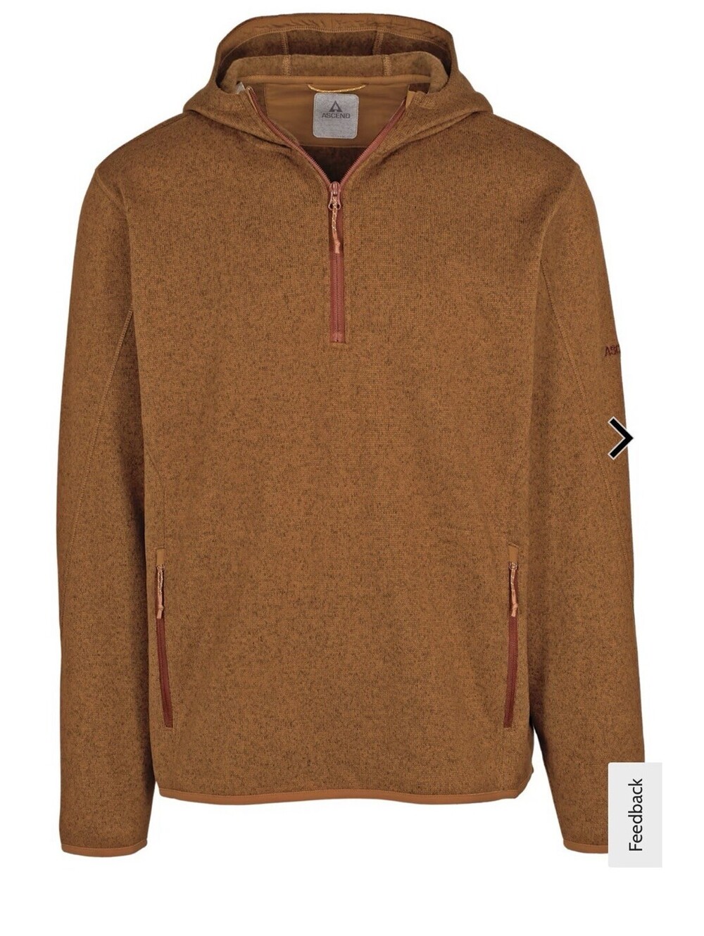 Ascend Expedition 1/4 Zip Fleece Long Sleeved Hoodie Roasted Pecan Large